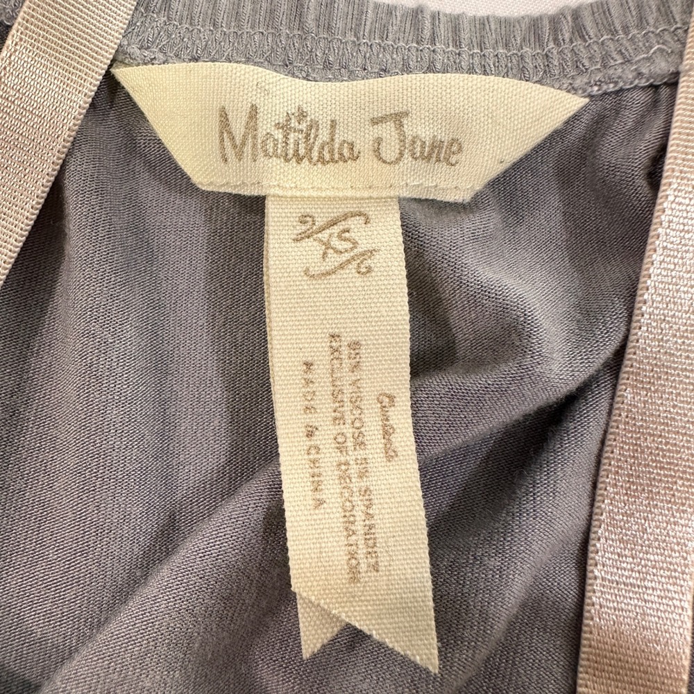 Matilda Jane Lace Trim Slip Dress Womens XS Grey Tiered Eyelet Hem | Cottagecore - Picture 4 of 6